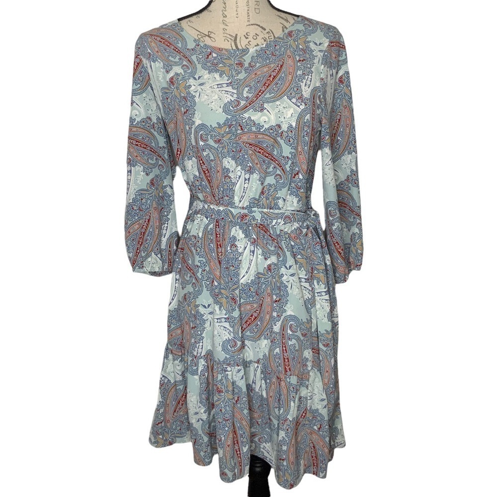 JANE and Delancey paisley dress. Long sleeves with waist tie. Size S
